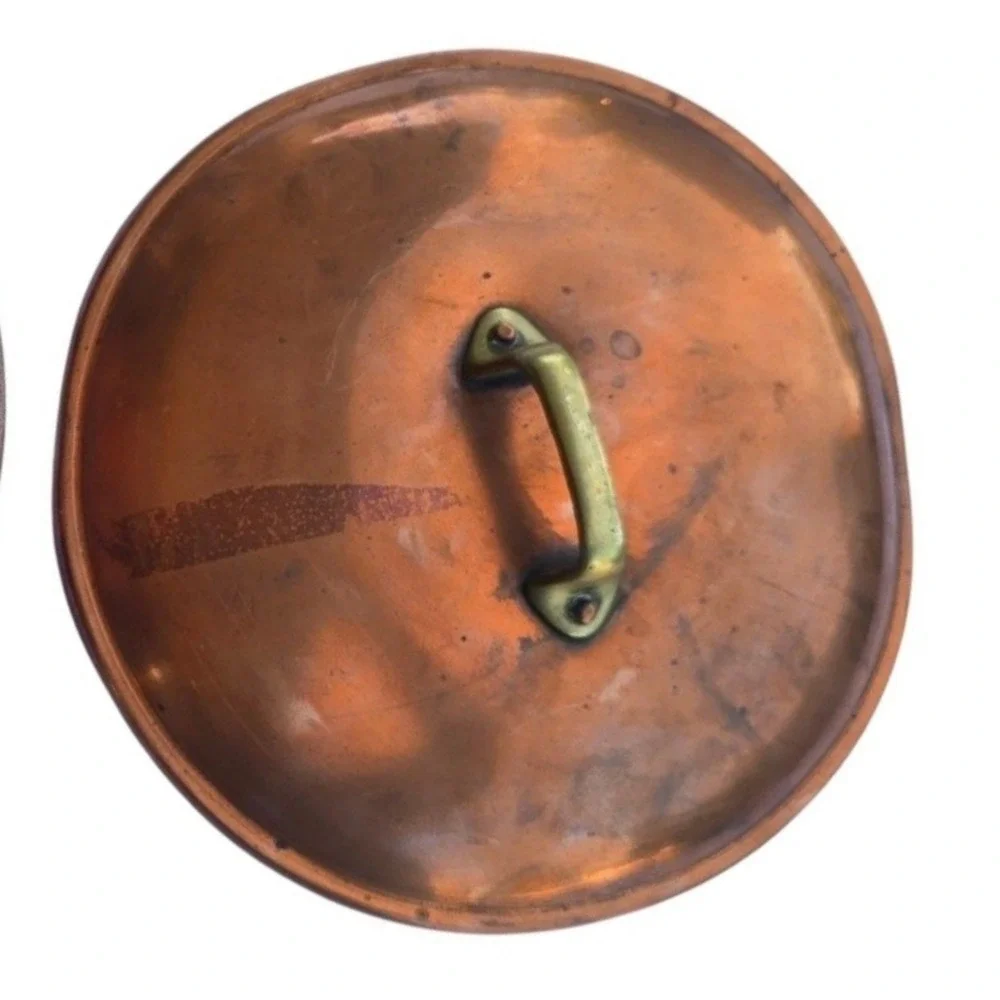 Henry Roessle & Son NY Antique Copper Casserole Pan Tin Lined Brass Handles Lid